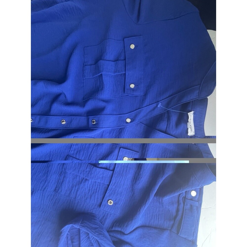 Calvin Klein XLarge Royal Blue Roll-Tab Sleeve Utility Button Front Q Luxury - Picture 10 of 14